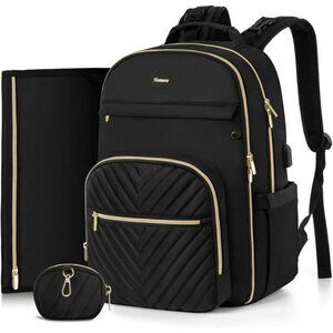 Large black diaper bag backpack quilted waterproof travel baby bag for mom dad
